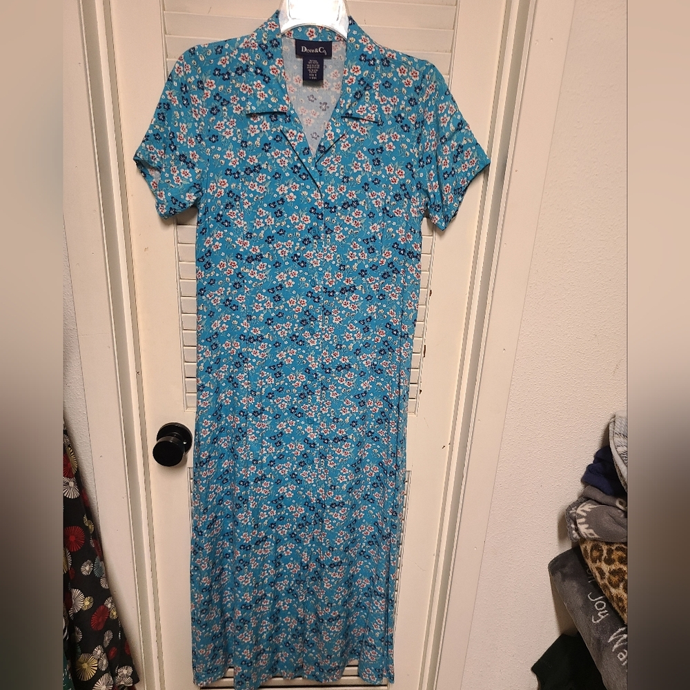 Vintage Y2K 90s Denim & Co floral maxi shirt dress